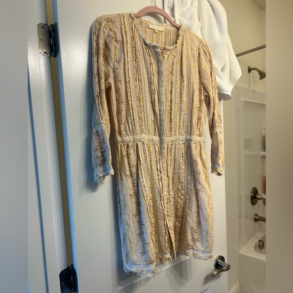 LoveShackFancy Cream and Tan Lace Dress